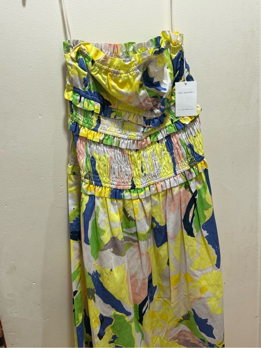 Women’s ' Yellow Multi Floral Smocked Sundress strapless has pockets